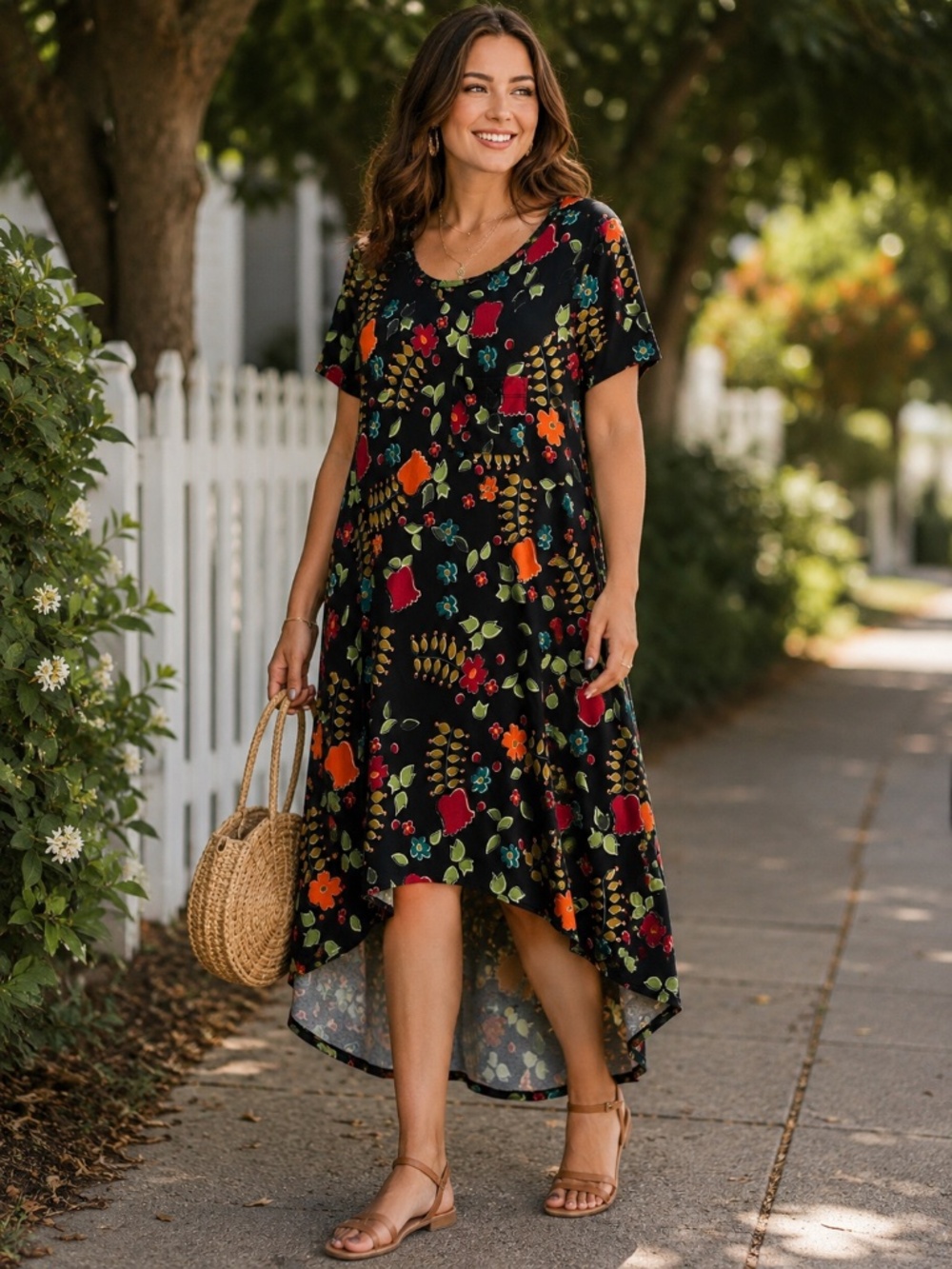LuLaRoe Carly Dress NWT Medium Floral High Low Swing Pocket Dress - Picture 9 of 9